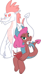 Size: 2824x5115 | Tagged: safe, artist:mellowhen, artist:thesharp0ne, edit, idw, fizzle, mina, dragon, dragon quest, friends forever #14, g4, my little pony: friends forever, spoiler:comic, background dragon, bedroom eyes, claws, colored sclera, comic book, dragon wings, dragoness, duo, fangs, female, horns, idw showified, male, minzle, red eyes, shipping, simple background, straight, teenaged dragon, transparent background, vector, wings