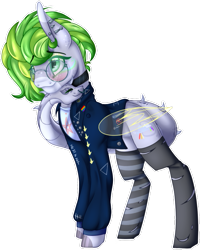 Size: 641x803 | Tagged: safe, artist:song-star, oc, oc only, oc:cloud drift, pegasus, pony, augmented tail, clothes, collar, commission, ear piercing, earring, eyes closed, eyeshadow, female, freckles, glasses, jacket, jewelry, leather jacket, makeup, mare, markings, mismatched socks, nuzzling, piercing, ripped stockings, shirt, simple background, socks, solo, stockings, striped socks, sunglasses, t-shirt, thigh highs, torn clothes, transparent background