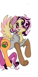 Size: 540x1080 | Tagged: safe, artist:cocolove2176, oc, oc only, oc:coraliss rose, draconequus, hybrid, draconequus oc, female, interspecies offspring, offspring, parent:discord, parent:fluttershy, parents:discoshy, simple background, solo, tongue out, white background