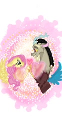 Size: 540x1080 | Tagged: safe, artist:cocolove2176, discord, fluttershy, draconequus, pegasus, pony, g4, bust, eyelashes, female, heart, male, mare, ship:discoshy, shipping, simple background, smiling, straight, white background, wings