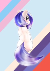 Size: 1430x2048 | Tagged: safe, artist:kurogewapony, oc, oc only, oc:southern sail, earth pony, pony, blushing, female, looking at you, looking back, looking back at you, mare, smiling, solo, turned away