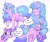 Size: 2048x1706 | Tagged: safe, artist:creaturedeer, izzy moonbow, twilight sparkle, pony, unicorn, g5, blushing, dialogue, duo unicorn, female, grin, leonine tail, mare, open mouth, purple mane, purple skin, raised hoof, simple background, smiling, speech bubble, teeth, unicorn twilight, white background