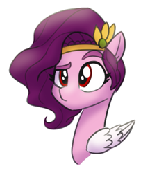 Size: 637x737 | Tagged: safe, artist:whitequartztheartist, pipp petals, pegasus, pony, g5, bust, confused, female, mare, portrait, red eyes, red-eyed pipp, simple background, skinny pipp, solo, white background