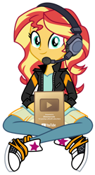 Size: 1024x1893 | Tagged: safe, artist:emeraldblast63, sunset shimmer, equestria girls, equestria girls series, g4, game stream, spoiler:eqg series (season 2), award, converse, cute, game stream outfit, headset, play button, shoes, youtube, youtuber