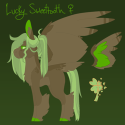 Size: 1200x1200 | Tagged: safe, artist:lepiswerid, derpibooru exclusive, oc, oc only, oc:lucky sweettooth, pegasus, pony, colored hooves, colored pupils, colored wings, cutie mark, feathered fetlocks, female, reference, reference sheet, solo, tail feathers, wings