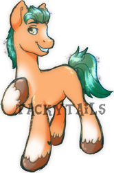 Size: 528x797 | Tagged: safe, artist:tackytails, hitch trailblazer, earth pony, pony, g5, grin, looking at you, male, raised hoof, simple background, smiling, solo, stallion, teeth, text, transparent background, unshorn fetlocks, watermark