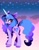 Size: 661x850 | Tagged: safe, artist:stacy_165cut, izzy moonbow, pony, unicorn, g5, abstract background, bracelet, cloud, cute, female, izzybetes, jewelry, looking back, mare, sky, smiling, solo, stars, unshorn fetlocks