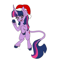 Size: 771x871 | Tagged: safe, artist:midnightfire1222, twilight sparkle, pony, unicorn, g4, christmas, cloven hooves, hat, holiday, leonine tail, request, santa hat, simple background, solo, transparent background, waving