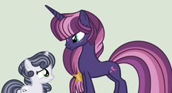 Size: 1446x782 | Tagged: safe, artist:roseloverofpastels, oc, oc only, oc:radiant night, oc:silver song, pony, unicorn, concave belly, female, filly, magical lesbian spawn, mare, offspring, parent:princess luna, parent:rumble, parent:sweetie belle, parent:tempest shadow, parents:rumbelle, parents:tempestluna, simple background, slender, thin