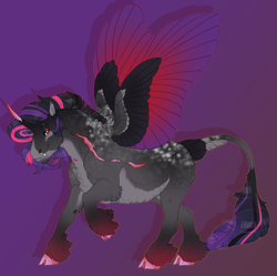 Size: 1936x1930 | Tagged: safe, artist:seffiron, oc, oc only, oc:tender shade, alicorn, pony, colored wings, female, mare, multicolored wings, offspring, parent:king sombra, parent:twilight sparkle, parents:twibra, scar, solo, wings