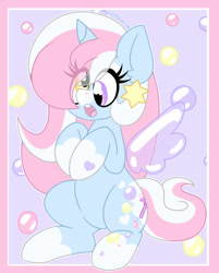 Size: 1280x1595 | Tagged: safe, artist:ladylullabystar, oc, oc only, oc:bubble wand, alicorn, pony, derp, female, heterochromia, mare, solo