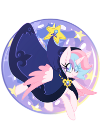 Size: 1280x1595 | Tagged: safe, artist:ladylullabystar, oc, oc only, oc:lullaby star, alicorn, pony, cloak, clothes, female, mare, solo, two toned wings, wings