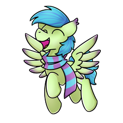 Size: 1240x1240 | Tagged: safe, artist:sugar morning, oc, oc:emerald sprint, pegasus, pony, clothes, flying, happy, male, scarf, stallion