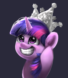 Size: 1605x1853 | Tagged: source needed, useless source url, safe, artist:xyq, twilight sparkle, pony, unicorn, g4, my little pony: friendship is magic, sparkle's seven, adorkable, crown, cute, dork, female, hard-won helm of the sibling supreme, human teeth, mare, smiling, solo, twiabetes