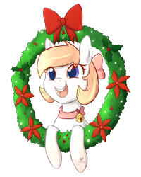 Size: 1384x1728 | Tagged: safe, artist:foxhatart, oc, oc only, oc:snowbell, earth pony, pony, christmas, christmas wreath, female, holiday, mare, solo, wreath