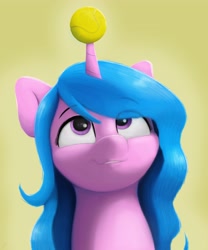 Size: 3074x3696 | Tagged: safe, artist:ljdamz1119, izzy moonbow, pony, unicorn, g5, ball, female, high res, horn, horn guard, horn impalement, hornball, izzy's tennis ball, looking up, mare, solo, tennis ball