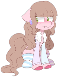 Size: 2100x2784 | Tagged: safe, artist:jetjetj, part of a set, oc, oc only, oc:revenant, earth pony, pony, chibi, clothes, commission, female, high res, jacket, mare, socks, solo, striped socks, ych result
