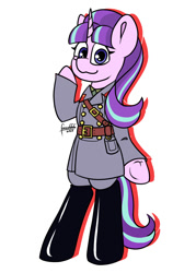 Size: 1250x1750 | Tagged: safe, artist:foxxo666, starlight glimmer, pony, unicorn, g4, bipedal, clothes, communism, insanity, latex, looking at you, s5 starlight, smiling, soviet, soviet union, stalin glimmer, stalinism, uniform