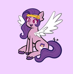 Size: 1602x1640 | Tagged: safe, artist:smstudios_2, pipp petals, pegasus, pony, g5, adorapipp, cute, female, mare, open mouth, pink background, red eyes, red-eyed pipp, signature, simple background, sitting, solo, spread wings, unshorn fetlocks, wings