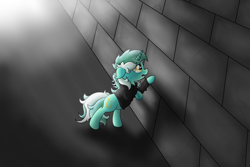 Size: 7381x4921 | Tagged: safe, artist:background basset, lyra heartstrings, pony, unicorn, fanfic:background pony, g4, absurd resolution, bipedal, bipedal leaning, brick wall, clothes, dig the swell hoodie, hoodie, is there anybody out there?, leaning, pink floyd, solo, the wall