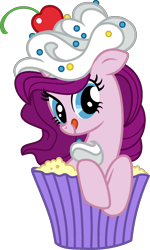 Size: 1012x1683 | Tagged: safe, artist:rubyg242, oc, oc only, oc:red velvet, pony, cupcake, female, food, mare, ponies in food, simple background, solo, transparent background