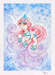 Size: 1880x2555 | Tagged: safe, artist:amishy, princess amore, pony, unicorn, g4, heart, lidded eyes, looking at you, smiling, solo, traditional art