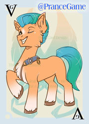 Size: 744x1038 | Tagged: safe, artist:bluekite-falls, artist:sky-railroad, hitch trailblazer, earth pony, pony, g5, card game, male, playing card, prance card game, solo, stallion, twitter link, watermark