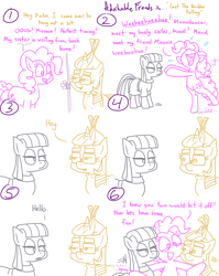 Size: 4779x6013 | Tagged: safe, artist:adorkabletwilightandfriends, maud pie, moondancer, pinkie pie, earth pony, pony, unicorn, comic:adorkable twilight and friends, g4, adorkable, adorkable friends, bipedal, boulder, clothes, comic, cute, dork, dress, family, female, friendship, front door, high energy, hug, humor, mare, pointing, quiet, rock, sibling, silent type, silly, slice of life, standing
