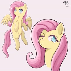 Size: 1925x1925 | Tagged: safe, artist:applecold, fluttershy, pegasus, pony, g4, 2020, :3, ;3, cute, floating, looking at you, one eye closed, shyabetes, simple background, solo, white background, wink, winking at you