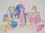 Size: 1080x803 | Tagged: safe, artist:mmy_little_drawings, applejack, fluttershy, pinkie pie, rainbow dash, rarity, spike, twilight sparkle, alicorn, dragon, earth pony, pegasus, pony, unicorn, g4, the last problem, clothes, crown, eyelashes, female, gigachad spike, hoof shoes, jewelry, male, mane seven, mane six, mare, medal, necklace, older, older applejack, older fluttershy, older mane seven, older mane six, older pinkie pie, older rainbow dash, older rarity, older spike, older twilight, older twilight sparkle (alicorn), peytral, princess twilight 2.0, regalia, smiling, traditional art, twilight sparkle (alicorn), watermark, winged spike, wings