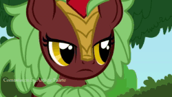 Size: 1280x720 | Tagged: safe, artist:shelikof launch, derpibooru exclusive, edit, cinder glow, fluttershy, summer flare, kirin, pegasus, pony, g4, animated, commission, female, forest background, licking, licking lips, micro, show accurate, size difference, sound, tongue out, webm
