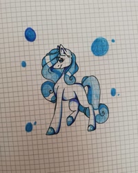 Size: 1080x1350 | Tagged: safe, artist:tessa_key_, oc, oc only, earth pony, pony, colored hooves, earth pony oc, eyelashes, female, graph paper, mare, raised hoof, smiling, solo, traditional art