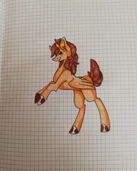 Size: 1080x1350 | Tagged: safe, artist:tessa_key_, oc, oc only, pegasus, pony, colored hooves, eyelashes, female, graph paper, mare, pegasus oc, rearing, smiling, solo, traditional art, wings