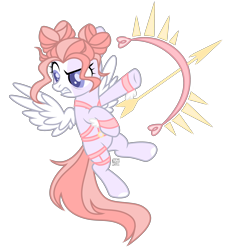 Size: 3168x3496 | Tagged: safe, artist:witchs_circle, oc, oc only, oc:heartsworn defender, pegasus, pony, arrow, bow (weapon), cupid, female, flying, gritted teeth, high res, mare, markings, simple background, solo, transparent background, wristband