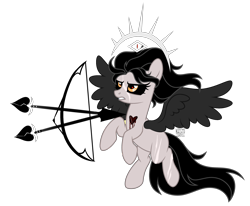 Size: 2712x2232 | Tagged: safe, artist:witchs_circle, oc, oc only, oc:heartbreaker avenge, pegasus, pony, arrow, black sclera, blank flank, blood, bow (weapon), colored sclera, cupid, eye scar, female, flying, gritted teeth, heart, high res, mare, scar, simple background, solo, transparent background
