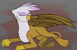 Size: 2868x1865 | Tagged: safe, artist:somber, gilda, griffon, g4, colored, colored sketch, female, flat colors, grooming, lying down, paw pads, paws, preening, sketch, solo, underpaw