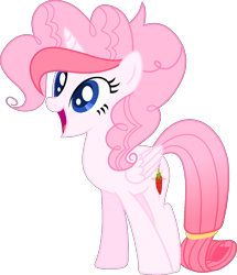 Size: 1155x1346 | Tagged: safe, artist:muhammad yunus, oc, oc only, oc:strawberries, alicorn, pony, g4, amused, base used, female, happy, mare, not pinkie pie, open mouth, simple background, solo, transparent background, vector