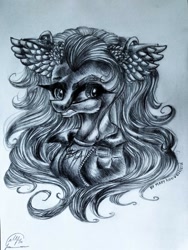 Size: 771x1024 | Tagged: safe, artist:maryhoovesfield, oc, oc only, earth pony, pony, angry, bust, clothes, ear fluff, earth pony oc, grayscale, jacket, monochrome, signature, solo, traditional art