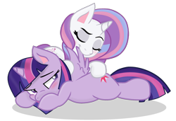 Size: 1347x923 | Tagged: safe, artist:grapefruit-face, derpibooru exclusive, potion nova, twilight sparkle, alicorn, pony, unicorn, g4.5, my little pony: pony life, cleaning, cute, female, grooming, lesbian, licking, massage, novabetes, potionsparkle, preening, relaxed, relaxing, shipping, simple background, tongue out, transparent background, twiabetes, twilight sparkle (alicorn), wing massage