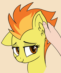 Size: 2406x2877 | Tagged: safe, artist:czu, spitfire, human, pegasus, pony, g4, ear fluff, ear scratch, female, floppy ears, hand, high res, lidded eyes, mare, offscreen character, petting, smiling