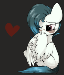 Size: 1829x2142 | Tagged: safe, artist:luxsimx, oc, oc only, oc:ethereal pelagia, pegasus, pony, featured image, female, filly, flash-featured image, grooming, heart, preening, simple background, solo, wings