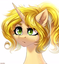 Size: 2940x3200 | Tagged: safe, artist:hakaina, oc, oc only, pony, unicorn, bust, high res, ponytail, solo