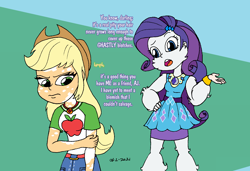 Size: 1700x1164 | Tagged: safe, artist:tmntsam, applejack, rarity, equestria girls, g4, cheek fluff, duo, fluffy, fur, furry human, hand on hip, hypertrichosis, rarity peplum dress, vitiligo