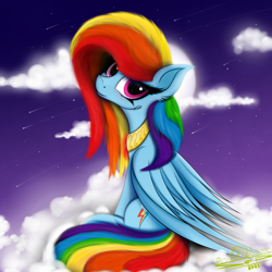 Size: 4000x4000 | Tagged: safe, artist:ser-p, rainbow dash, pony, g4, absurd resolution, alternate hairstyle, cloud, solo