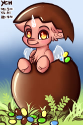Size: 1200x1800 | Tagged: safe, artist:zobaloba, alicorn, earth pony, pegasus, pony, unicorn, any gender, any species, auction, chocolate, chocolate egg, commission, egg, food, grass, happy easter, solo, your character here