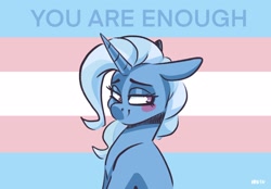 Size: 2048x1423 | Tagged: safe, artist:lrusu, trixie, pony, unicorn, g4, comments locked down, female, mare, pride, pride flag, solo, trans female, trans trixie, transgender, transgender pride flag