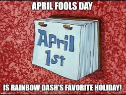 Size: 666x500 | Tagged: safe, rainbow dash, g4, april fools, barely pony related, caption, fools in april, image macro, meme, spongebob squarepants, text