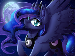 Size: 2224x1668 | Tagged: safe, artist:mychelle, princess luna, alicorn, pony, g4, constellation, ear fluff, female, looking at you, mare, mare in the moon, moon, night, solo