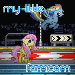 Size: 720x720 | Tagged: safe, fluttershy, rainbow dash, pegasus, pony, g4, 16 bit, crossover, famicom, flying, gameboy advance, looking up, pixel art, title screen