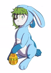 Size: 2480x3508 | Tagged: safe, artist:ardilya, oc, oc only, oc:puffy, earth pony, pony, animal costume, bunny costume, chubby, clothes, commission, commissioner:puffydearlysmith, costume, digital art, easter, easter bunny, easter egg, high res, holiday, looking at you, solo, ych result